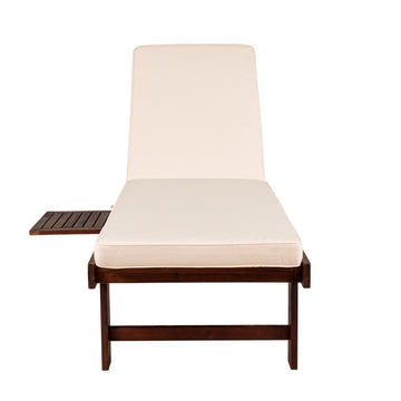 Seabrook Outdoor Acacia Wood Lounger with Cushion, 5-Position Back, Slide Table & Wheels - JONATHAN Y